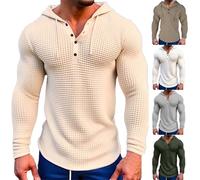 Men's Long Sleeve Hoodie Waffle Hoodie Sweatshirt Men Sports Shirts Fashion Athletic Hoodies Button Sweatshirt Casual Pullover Fashion Hooded Sweatshirts