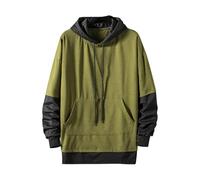 Mens Long Sleeve Hoodies Plus Size Contrast Color Sweatshirt Oversized Patchwork Hoodie Oversized Drawstring Hooded Pullover Shirt Tops with Kangaroo Pocket Army Green