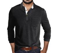 Men's Long Sleeve Lapel Polo Shirt Sport Large Size V-Neck with Buttons Pocket Top Solid Color Casual Loose for Autumn and Winter Basic Daily Make You Top