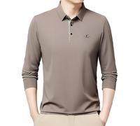 Men's Long Sleeve Lapel Polo Shirt Work T Shirt Large Size Solid Color Top with Buttons Casual Loose Basic Classic Autumn and Winter Top for Business Formal Business