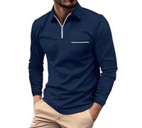 Men's Long Sleeve Lapel V-Neck Solid Color Floral Party T-Shirt, dark blue, XXL