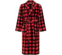 Men's Long Sleeve Lightweight Fleece Robe with Pockets, Bathrobe, Red Black Buffalo Check Plaid, XL