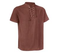 Mens Long Sleeve Medieval Costume Halloween Tunic Vintage Shirts Medieval Lace Up Shirt Blouse Tops Cosplay Medieval Tunic Costume Shirt with Button (Brown, M)