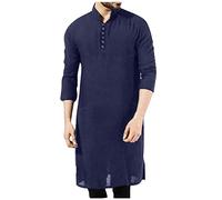 Men's Long Sleeve Muslim Thobe Robe Button Up Kaftan Mens Muslim Thobe Sackcloth Prayer Robe Muslim Cloth Punjabi for Men Nightgown Home Suit Loungewear Casual Daily Wear