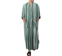 Men's Long Sleeve Nightshirt Comfy Loose Mid-Length Nightgown Nightwear Soft Big & Tall Sleepwear Linen Robe (Green,4XL)
