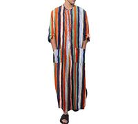 Men's Long Sleeve Nightshirt Comfy Loose Mid-Length Nightgown Nightwear Soft Big & Tall Sleepwear Linen Robe (Orange,5XL)