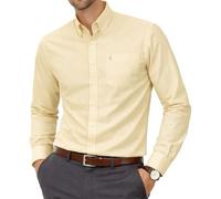 Mens Long Sleeve Oxford Shirt, Button Down Collar & Pocket, Casual Office Work Weekender English Style. The English Oxford by Janeo British Apparel. (Plain Lemon, XL)
