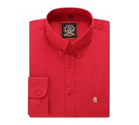 Mens Long Sleeve Oxford Shirt, Button Down Collar & Pocket, Casual Office Work Weekender English Style. The English Oxford by Janeo British Apparel. (Plain Red, XL)