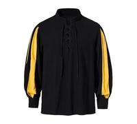 Men's Long Sleeve Pirate Shirt, Medieval Shirt Mao Collar Lace-Up Loose Fit Casual Vintage Gothic Blouse Chic Renaissance Steampunk Cosplay Victorian Top for Halloween Carnival