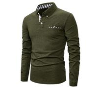 Men's Long Sleeve Polo Shirt Lapel Collar Large Size Plaid Print Splicing Top Slim Fit Warm Casual Classic Basic Fashion Pullover for Office Daily Work