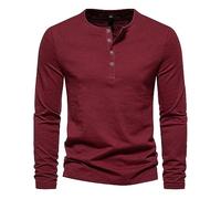 Men's Long Sleeve Polo Shirt Large Size, V-Neck T-Shirt with Four Buttons Solid Color Top Slim Fit Casual Comfortable Warm Classic Basic Tunic for Sports Jogging Daily