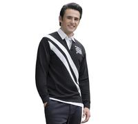 Men's Long Sleeve Polo Shirt - Retro Black Rugby Style, Eco-Friendly Cotton, Full Sleeve with Crisp Twill Collar, Embroidered Logo - Stylish Casual Wear for Men