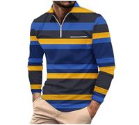 Mens Long Sleeve Polo Shirts Adult Casual Breathable Work Polo Rugby Tennis Shirts for Men UK Button Up Golf Tops Jumpers Designer Collared Tshirts Western Clothes with Pocket