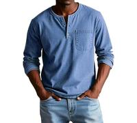 Mens Long Sleeve Polo Shirts Retro Washed Distressed Shirt Button Down Lapel T-Shirts Retro Cotton Tops Blouse Tees Playeras para Hombres De Moda(Z01-Blue, M)
