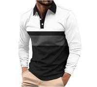Men's Long Sleeve Polos Shirts Contrast Color Stripe Casual Shirts Classic Basic Lapel Collar Regular-Fit Summer Pullover Durable Outdoor Sports Rugby Shirt for Men Adult