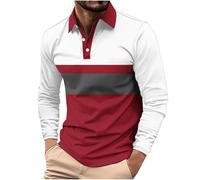 Men's Long Sleeve Polos Shirts Contrast Color Stripe Casual Shirts Classic Basic Lapel Collar Regular-Fit Summer Pullover Durable Outdoor Sports Rugby Shirt for Men Adult