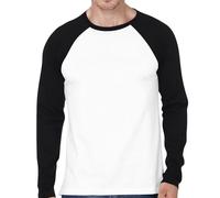 Mens Long Sleeve Raglan Baseball T Shirt Contrast Two Tone Jersey Top White