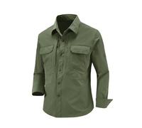 Mens Long Sleeve Safari Shirts Casual Quick Dry Loose Plain Tactical Cargo Military Work Shirt Outdoor Lightweight Button Down Hiking Workwear Hunting Fishing Travel Tops with Multi Pockets