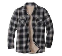 Mens Long Sleeve Sherpa Fleece Flannel Shirts Button Down Berber Lined Shackets Warm Camp Shirts Plaid Jackets(Black,Large)