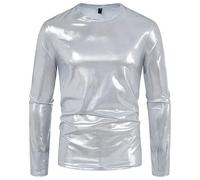 Men's Long Sleeve Shiny T-Shirt, Hippie Shirt Vintage Casual Solid Colour Chic Slim Fit Classic Top Comfortable Top Disco Party Temperament Top for Autumn