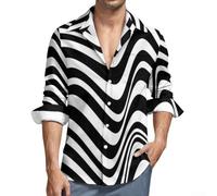 Men's Long Sleeve Shirt by 1970s Trends and Featuring 3D Printed Hawaii Beach Visuals for Everyday and Holiday Wear (M Black White)