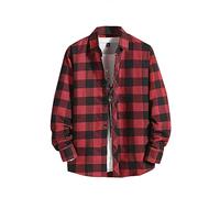 Men's Long Sleeve Shirt - Chequered Lapel Collar Chic Colour Matching Classic Casual Large Size Soft Blouse Comfortable Loose Everyday Style Hip-Hop Streetwear, Watermelon Red, XL