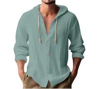 Men'S Long Sleeve Shirt Cotton Linen Hooded Loose Beach T Shirt Men Button Down T Shirts Drawstring Hooded Hippie Shirts Casual Cotton Beach Hoodies Tops Lightweight Breathable Tops