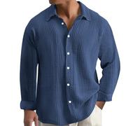 Men's Long Sleeve Shirt Large Size Muslin Button Down Lightweight Summer Shirt Casual Long Sleeve Shirts Loose Casual Shirt Comfortable Breathable Beach Shirt Holiday, darkblue, 3XL