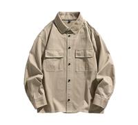 Men's Long Sleeve Shirt Lightweight Comfortable Casual Button Placket Shirts Classic Fashion Solid Color Tops A-Khaki M