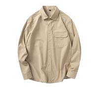Men's Long Sleeve Shirt Lightweight Comfortable Casual Tops Classic Fashion Solid Color Button Placket Shirts A-Apricot M