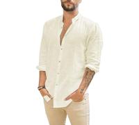 Men's Long Sleeve Shirt Linen Regular Fit (beige, XXL)
