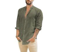 Men's Long Sleeve Shirt Linen Regular Fit (militarygreen, XL)