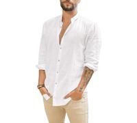 Men's Long Sleeve Shirt Linen Regular Fit (white, XL)