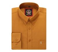 Mens Long Sleeve Shirt Oxford Button Down,Authentic Oxford Crease Free Fabric,16 Plain Colors and Matching Striped Designs.Casual or Smart Work Attire (Plain Mustard, XL)