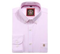 Mens Long Sleeve Shirt Oxford Button Down,Authentic Oxford Crease Free Fabric,16 Plain Colors and Matching Striped Designs.Casual or Smart Work Attire (Stripes Pink, 2XL)