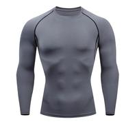 Men's Long Sleeve Shirt Trendy Stretch Gym Shirts Tight fit Crewneck Undershirt Basic Sport Running Top Outdoor Cycling Sportshirt Gray