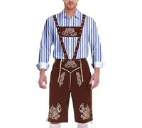 Men's Long Sleeve Shirt with Stand-Up Collar Striped Cotton Comfortable Breathable Check Oktoberfest