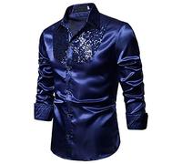 Mens Long Sleeve Shirts Button Down Sequin Shirts Slim Fit Luxury Dress Shirt Shiny Formal Shirt for Men Plain Colour Sparkly Glitter Tops Nightclub Prom Party Dance Outfits
