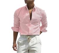 Men's Long Sleeve Shirts Striped Button Down Lightweight Tops Smart Formal Work Office Regular Fit Non Iron Dressy Tee Shirt Summer Casual Blouses Business Wrinkle Free Stretch Wedding Holiday Travel