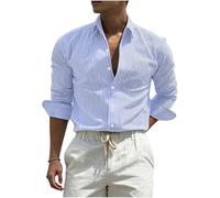 Men's Long Sleeve Shirts Striped Button Down Lightweight Tops Smart Formal Work Office Regular Fit Non Iron Dressy Tee Shirt Summer Casual Blouses Business Wrinkle Free Stretch Wedding Holiday Travel