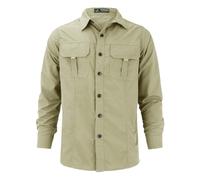 Men's Long Sleeve Shirts UV Protection Safari Shirts Button-Down Shirt Breathable Wicking Quick Drying Outdoor Shirts with Pockets for Hiking Fishing Golfing Khaki