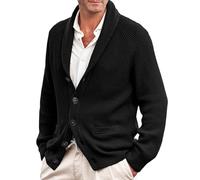 Men's Long-Sleeve Soft Touch Shawl Collar Cardigan Mens Knitted Cardigan Thick Sweater V Neck Button Down Cotton Knitwear Middle-Aged and Elderly Sweater Men