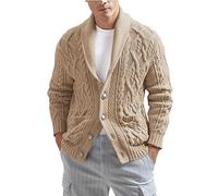 Men's Long-Sleeve Soft Touch Shawl Collar Cardigan Men's Stylish Cadigan Sweater Button Down Cable Knitted Sweater Long Sleeve Stand Collar Jumper