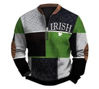 Men's Long Sleeve St Patrick's Day Pullover | Solid Green Quarter Zip Sweatshirt with Shamrock Detail | Casual Irish Festival Top | Perfect for Parade Outfits & Celebrations