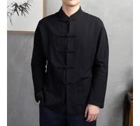 Men's Long Sleeve Stand Collar Chinese Kung Fu Tai Chi Jacket Tang Suit Style Shirt Casual Coat Suitable for Vacation and Holiday (3XL Black)