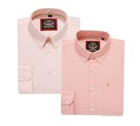 Mens Long Sleeve Stripe Oxford Shirt. Buy Single or with its matching Plain Colour, 2 Pack Pair. The Kensington Button Down Collar & Pocket. 12 Colours, Oxford Fabric. (2pc,Peach,3XL)