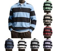 Mens Long Sleeve Striped Polo Shirts - Oversized Long Sleeve T Shirts Mens Rugby Polo Shirt Striped Knitted Jumper With Collar | Classic Top For A Sporty Elegant Look Casual Blouse Uk