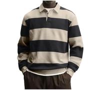 Men's Long Sleeve Striped Rugby Shirt Casual Button Up V Neck Polo Tops | Soft Cotton Sweatshirt, Oversized Pullover, Loose Color Block Jumper Tops, Plus Size Pullovers