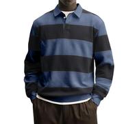 Mens Long Sleeve Striped Shirt Loose Fit,Mens Oversized Long Sleeve T Shirt | Rugby Polo Shirt Striped Knitted Jumper with Collar | Classic Top for A Sporty Elegant Look Casual Blouse UK Blue