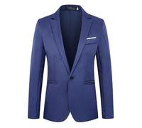Men'S Long Sleeve Suit Business Work Casual Blazer Slim Fit Fashion Solid Color Transitional Jacket O-Lake Blue 5XL
